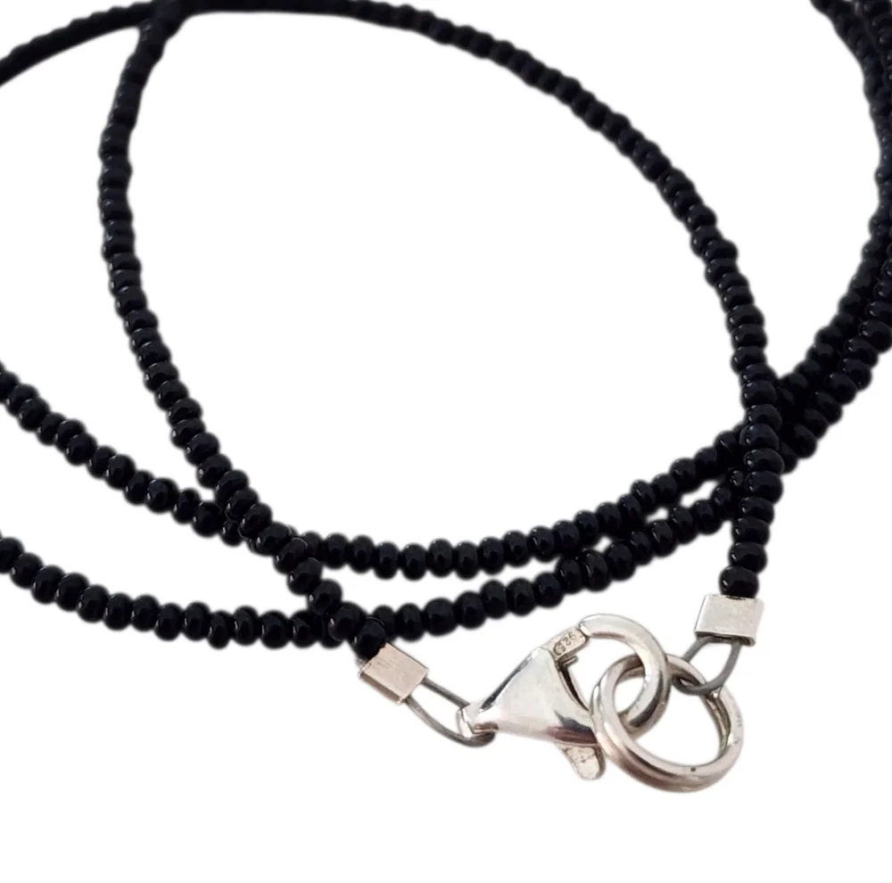 Dainty necklace 925 sterling silver faceted crystal pendant petite seed beads